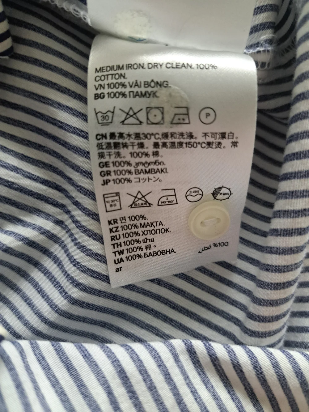 H&M 100% Cotton Navy Blue and White Striped Off-Shoulder Button-Down Shirt - Picture 13 of 14